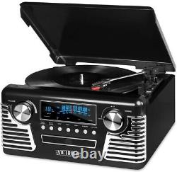 3-Speed Turntable Record Player Retro Style with Bluetooth and CD Player, Black