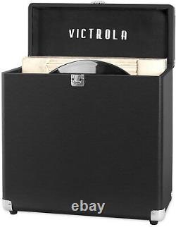 50'S Retro Bluetooth Record Player & Vinyl Record Storage Case Bundle Black