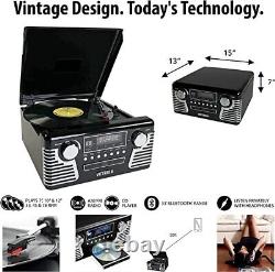 50'S Retro Bluetooth Vinyl Record Player With Speakers Turntable CD Player Radio