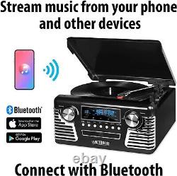 50'S Retro Bluetooth Vinyl Record Player With Speakers Turntable CD Player Radio