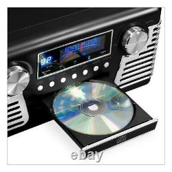 50s Retro Record Player Stereo Bluetooth USB Turntable CD AM/FM Radio Black NEW