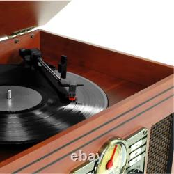 6-in-1 Nostalgic Bluetooth Record Player 3-Speed Turntable withCD&Cassette, Maghony