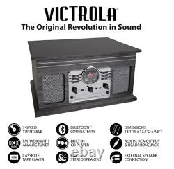 6-in-1 Nostalgic Bluetooth Record Player 3-speed Turntable CD and Cassette Gray