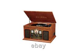 6-in-1 Nostalgic Bluetooth Record Player with 3-Speed Turntable with CD and Cass