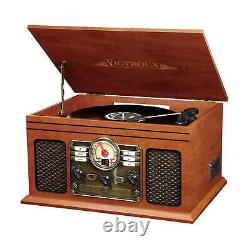 6-in-1 Nostalgic Bluetooth Record Player with 3-speed Turntable, CD and Cassette