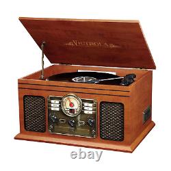 6-in-1 Nostalgic Bluetooth Record Player with 3-speed Turntable +CD and Cassette
