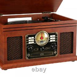 6-in-1 Record Player Speakers 3-speed Turntable Bluetooth Classic CD Cassette