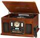7-in-1 Bluetooth Record Player With Usb Recording And Remote Control, Mahogany