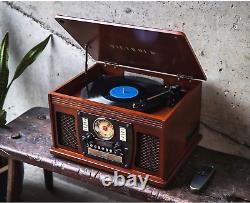 8-In-1 Bluetooth Record Player & Multimedia Center, Built-In Stereo Speakers T