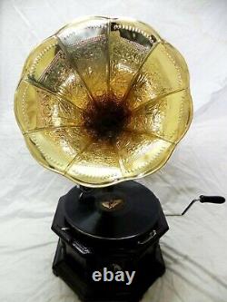 Antique Octagonal Gramophone Phonograph Fully Functional With Brass Crafted Horn