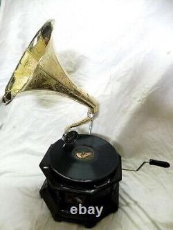Antique Octagonal Gramophone Phonograph Fully Functional With Brass Crafted Horn