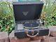 Antique Portable Rca Victrola Crank Suitcase Record Player With Records
