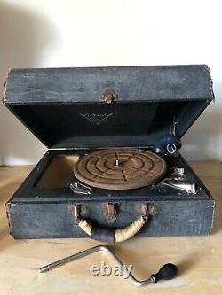 Antique Portable Victrola Wind-up Suitcase Record Player