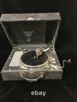 Antique Rca Victrola Portable Suitcase Phonograph Record Player Crank Wind Up