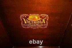 Antique Victor Victrola Phonograph Cabinet Record Player With Record Library