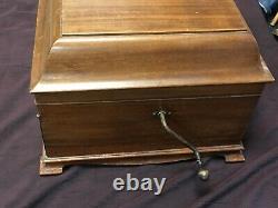 Antique Victrola Mahogany Tabletop Phonograph Record Player withLid Working VV-IX