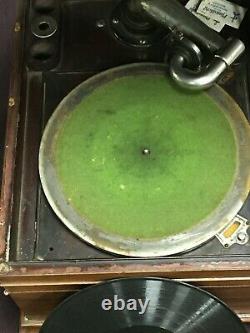 Antique Victrola Mahogany Tabletop Phonograph Record Player withLid Working VV-IX