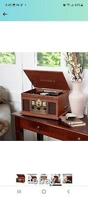 Bluetooth Record Player 3-speed 6-in-1 Nostalgic Turntable with CD and Cassette