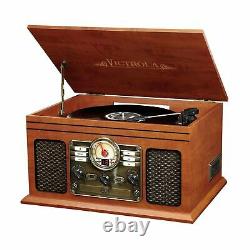 Bluetooth Record Player System with Speakers Turntable AM FM CD Cassette 6-in-1