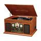Bluetooth Record Player With 3 Speed Turntable Cd Cassette Fm Radio Mahogany New