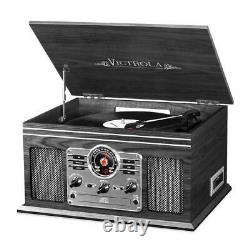 Bluetooth Record Player with Speakers 3 Speed Turntable AM FM CD Cassette 6-in-1