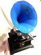 Gramophone Phonograph Fully Functional Turquoise Horn Sound Box With Needles