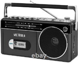 Mini Bluetooth Boombox with Cassette Player, Recorder & AM/FM Radio, Grey