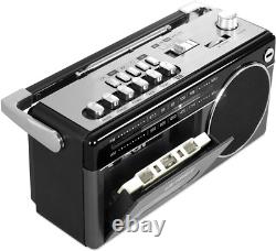 Mini Bluetooth Boombox with Cassette Player, Recorder & AM/FM Radio, Grey