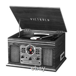 NEW 6-in-1 Nostalgic Bluetooth Record Player with CD and Cassette Gray