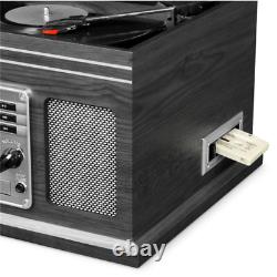 NEW 6-in-1 Nostalgic Bluetooth Record Player with CD and Cassette Gray