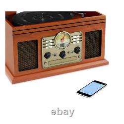 NEW 6-in-1 Nostalgic Bluetooth Record Player with CD and Cassette Maghony
