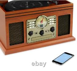 New 6-in-1 Nostalgic Bluetooth Record Player with 3-Speed Turntable 30 W Wired