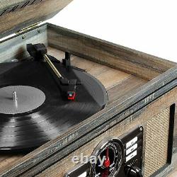 New Bluetooth 3-Speed Record Player Turntable CD Cassette Player FM Radio AUX-IN