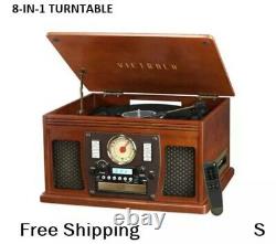 New, Victrola Wood 8 in 1 Nostalgic Bluetooth Record Player With USB Encoding
