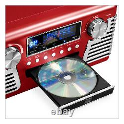 New vintage record player, Bluetooth and 3-speed turntable red