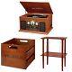 Nostalgic 6-in-1 Bt Record Player & Multimedia Center & Wood Crate& Wooden Stand