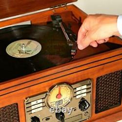 Portable 6 In 1 Nostalgic Bluetooth Record Player CD Cassette Wood With Speakers
