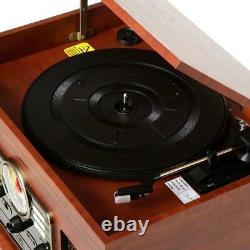 Portable 6 In 1 Nostalgic Bluetooth Record Player CD Cassette Wood With Speakers