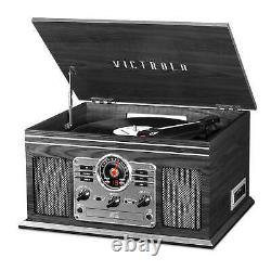 Record Player 6 In 1 Bluetooth 3 Speed Turntable CD Cassette FM Radio Gray