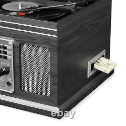 Record Player 6 In 1 Bluetooth 3 Speed Turntable CD Cassette FM Radio Gray