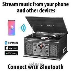Record Player 6-in-1 Nostalgic Bluetooth 3-Speed Turntable CD Cassette FM Radio