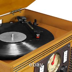 Record Player 8-in-1 Nostalgic Bluetooth with USB Encoding Home Décor Brown NEW