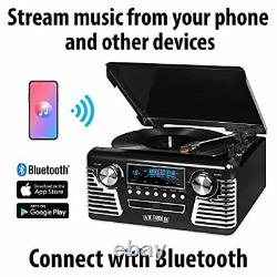 Record Player Bluetooth CD Player Turntable Built-in Speakers AM/FM Radio Black
