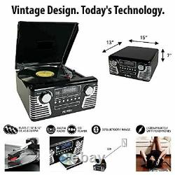 Record Player Bluetooth CD Player Turntable Built-in Speakers AM/FM Radio Black