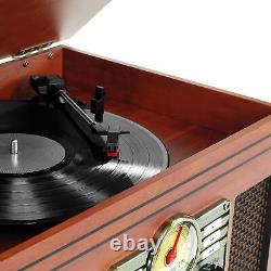 Record Player Turntable Nostalgic Bluetooth CD Cassette Entertainment Maghony
