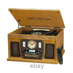 Record Player Victrola 7-in-1 Bluetooth USB Recording Oak Play Vinyl Records NEW