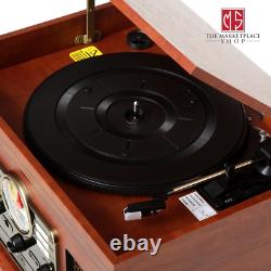 Record Player Vintage Turntable Speakers 3 Speed 6-in-1 Bluetooth CD FM Radio