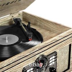 Record Player W Speakers 6-In-1 Nostalgic Bluetooth 3-Speed CD FM Radio Oatmeal