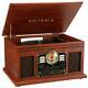 Record Player With Speakers Mahogany 6 In 1 Bluetooth Radio Classic Cd Cassette
