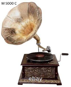 Replica Gramophone Embossed Player 78 rpm phonograph Brass Horn Vintage Wind Up